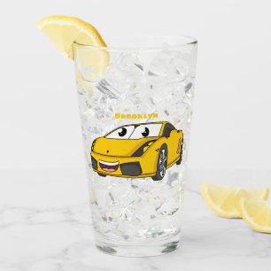 Niedlicher Gelber Sportwagen Cartoon Glas