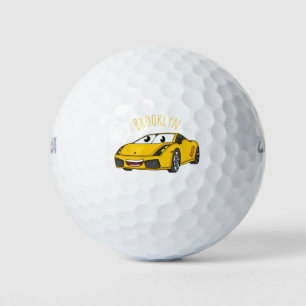 Niedlicher Gelber Sportwagen Cartoon Golfball