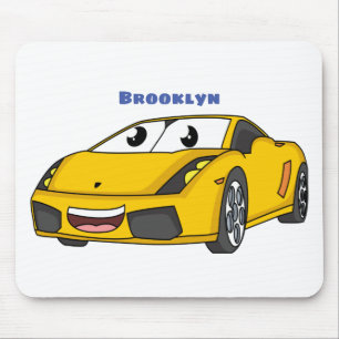 Niedlicher Gelber Sportwagen Cartoon Mousepad
