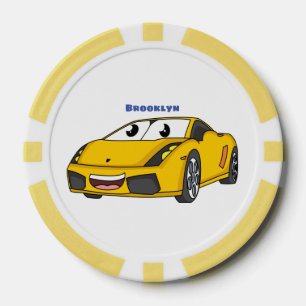 Niedlicher Gelber Sportwagen Cartoon Pokerchips