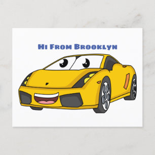 Niedlicher Gelber Sportwagen Cartoon Postkarte