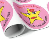 Niedlicher gelber Star Girl Power Frauen sind schö Geschenkpapier (Rolleneckpunkt)