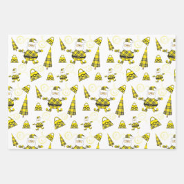 Niedlicher, gelber Tartan-Santa mit Purpur Geschenkpapier Set