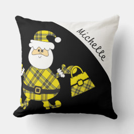 Niedlicher, gelber Tartan-Santa mit Purpur Kissen