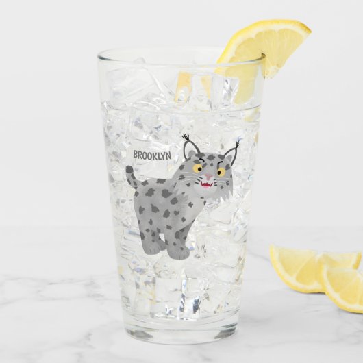 Niedlicher gemeiner Bobcat-Luchs-Cartoon Glas (Rückseite Ice)