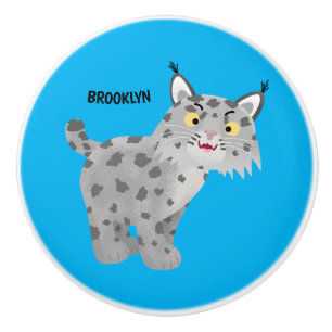Niedlicher gemeiner Bobcat-Luchs-Cartoon Keramikknauf