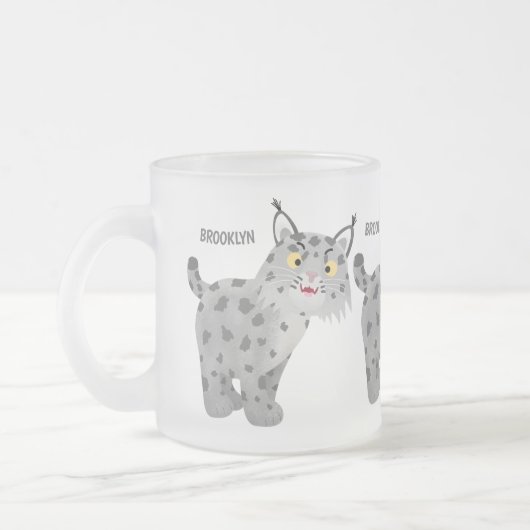 Niedlicher gemeiner Bobcat-Luchs-Cartoon Mattglastasse (Links)