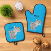 Niedlicher gemeiner Bobcat-Luchs-Cartoon Ofenhandschuh & Topflappen-Set (Oben Unten)