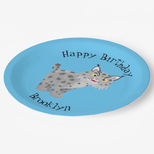 Niedlicher gemeiner Bobcat-Luchs-Cartoon Pappteller (Schrägansicht)