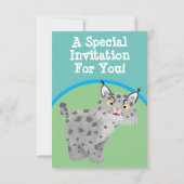 Niedlicher gemeiner bobctischer Luchs-Cartoon Einladung (Rückseite)