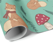 Niedlicher, gemütlicher Fox mit Pilzen. Türkis. Geschenkpapier (Rolleneckpunkt)