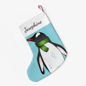 Niedlicher Gentoo Pinguin mit einem grünen Skarf a Kleiner Weihnachtsstrumpf (Rückseite (Hängend))