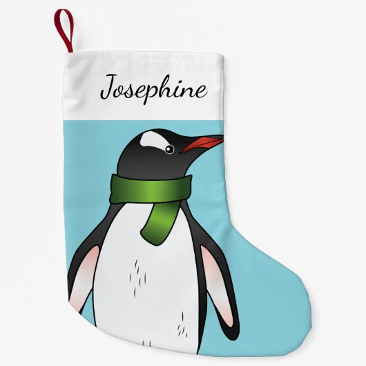 Niedlicher Gentoo Pinguin mit einem grünen Skarf a Kleiner Weihnachtsstrumpf (Vorderseite)