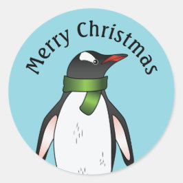 Niedlicher Gentoo Pinguin mit einem grünen Skarf a Runder Aufkleber