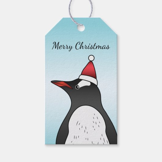 Niedlicher Gentoo Pinguin mit einer Weihnachtsmann Geschenkanhänger (Vorderseite)