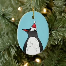 Niedlicher Gentoo Pinguin mit einer Weihnachtsmann Keramik Ornament