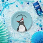 Niedlicher Gentoo Pinguin mit einer Weihnachtsmann Pappteller (Party)