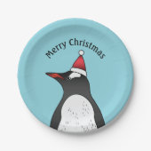 Niedlicher Gentoo Pinguin mit einer Weihnachtsmann Pappteller (Vorderseite)
