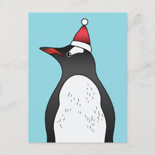 Niedlicher Gentoo Pinguin mit einer Weihnachtsmann Postkarte