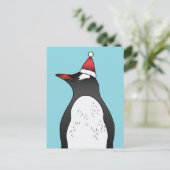 Niedlicher Gentoo Pinguin mit einer Weihnachtsmann Postkarte (Stehend Vorderseite)