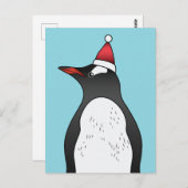 Niedlicher Gentoo Pinguin mit einer Weihnachtsmann Postkarte (Vorne/Hinten)