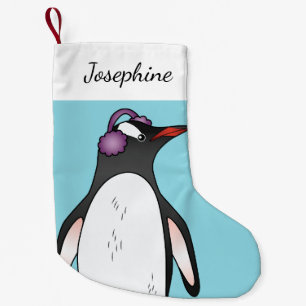 Niedlicher Gentoo Pinguin Ohrenschutz auf blau Kleiner Weihnachtsstrumpf