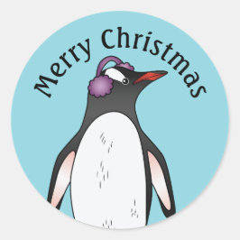 Niedlicher Gentoo Pinguin Ohrenschutz auf blau Runder Aufkleber