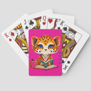 Niedlicher Geparden beim Lesen eines Buches Spielkarten