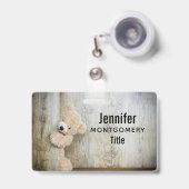 Niedlicher gepolsterter Bär Rustikale Holzwand Ausweis (Vorderseite mit Ausziehbar)