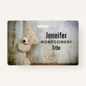 Niedlicher gepolsterter Bär Rustikale Holzwand Ausweis (Rückseite)