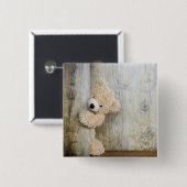 Niedlicher gepolsterter Bär Rustikale Holzwand Button (Vorne & Hinten)