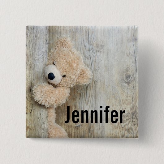 Niedlicher gepolsterter Bär Rustikale Holzwand Button (Vorderseite)