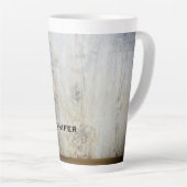 Niedlicher gepolsterter Bär Rustikale Holzwand Milchtasse (Rechte Ecke)