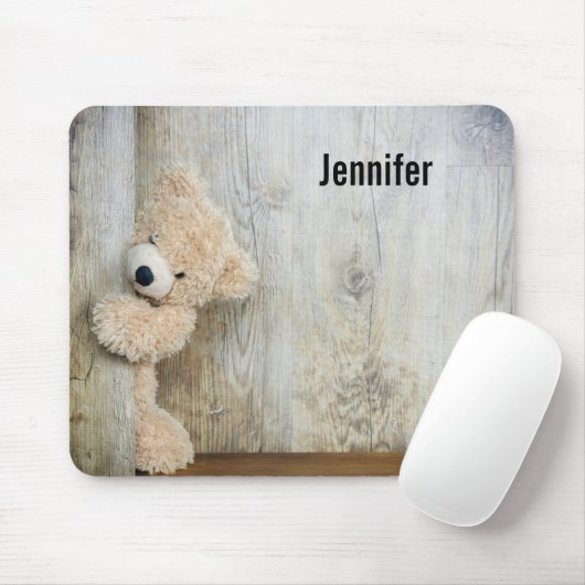 Niedlicher gepolsterter Bär Rustikale Holzwand Mousepad (Mit Mouse)