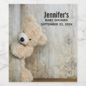 Niedlicher gepolsterter Bär Rustikale Holzwand Weinetikett (Einzelnes Label)