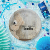 Niedlicher gepolsterter Bär Rustikaler Holzboden G Pappteller (Party)