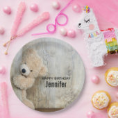 Niedlicher gepolsterter Bär Rustikaler Holzboden G Pappteller (Party)