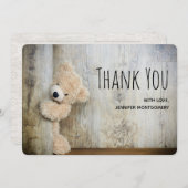 Niedlicher gepolsterter Bär - rustikaler Holzrahme Dankeskarte (Vorne/Hinten)