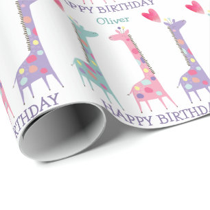 Niedlicher Gepunkteter Pastel Giraffe Kindergeburt Geschenkpapier