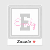 Niedlicher Gerahmter Name und Monogramm | Light Gr Aufkleber (Blatt)
