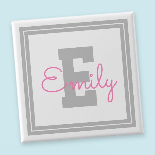 Niedlicher Gerahmter Name und Monogramm | Light Gr Button