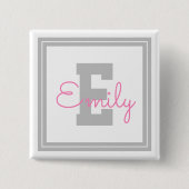 Niedlicher Gerahmter Name und Monogramm | Light Gr Button (Vorderseite)