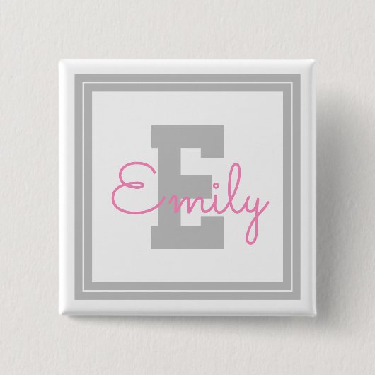 Niedlicher Gerahmter Name und Monogramm | Light Gr Button (Vorderseite)