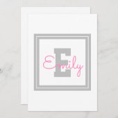 Niedlicher Gerahmter Name und Monogramm | Light Gr Dankeskarte (Vorne/Hinten)