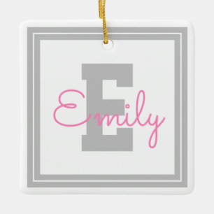 Niedlicher Gerahmter Name und Monogramm   Light Gr Keramikornament