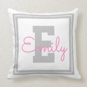 Niedlicher Gerahmter Name und Monogramm   Light Gr Kissen