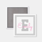Niedlicher Gerahmter Name und Monogramm | Light Gr Magnet (Vorderseite/Rückseite)
