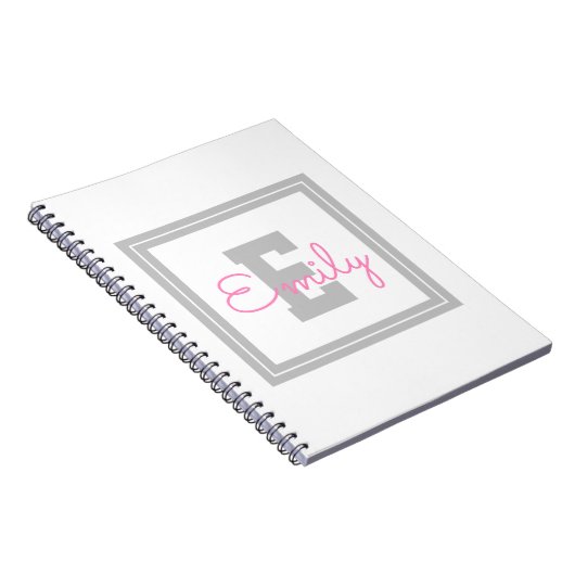 Niedlicher Gerahmter Name und Monogramm | Light Gr Notizblock (Rechte Seite)