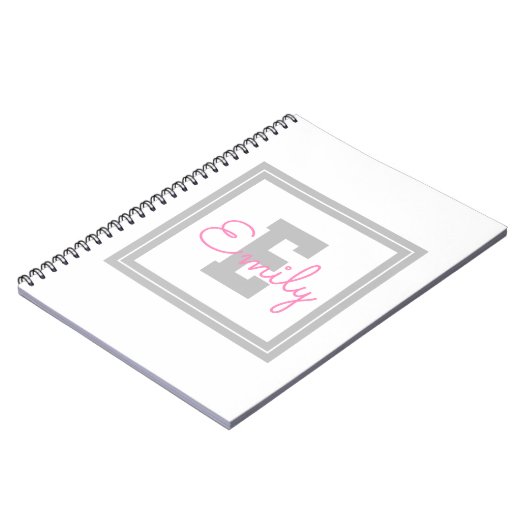 Niedlicher Gerahmter Name und Monogramm | Light Gr Notizblock (Linke Seite)