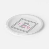 Niedlicher Gerahmter Name und Monogramm | Light Gr Pappteller (Schrägansicht)